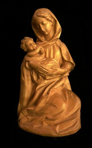 Rare 8 1/2 " Wood Carving Madonna Mary & Jesus Signed Ulrich Bernardi Of Anri