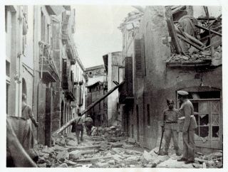 1937 Vintage Photo Spanish Civil War Bombed Strees Of Palma In Battle Of Majorca
