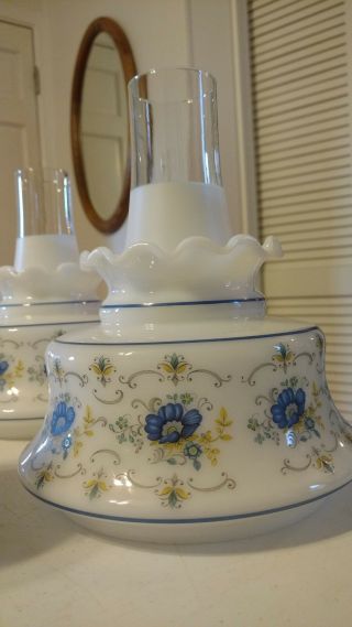 Quoizel Abigail Adams Blue Floral Hurrican Lamp Shade 6 " Fitter Chimney Set Lite