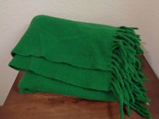 Faribo Faribault Woolen Mill Co Emerald Green Pure Wool Fringed Throw Blanket