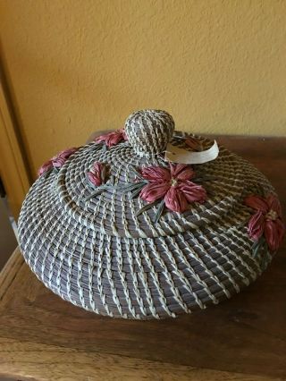 Coushatta Koasati Louisiana Sewing Basket With Lid Pine Needles