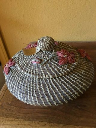 Coushatta Koasati Louisiana Sewing Basket with Lid Pine Needles 2