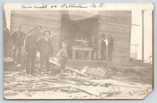 Williston Nd Lumber Mill Workers Men In Suits Barefoot Boy 1909 Rppc
