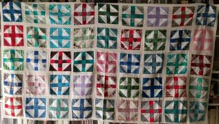 Vintage Patchwork Quilt Top Twin Full Country Shabby Chic Tablecloth Blanket