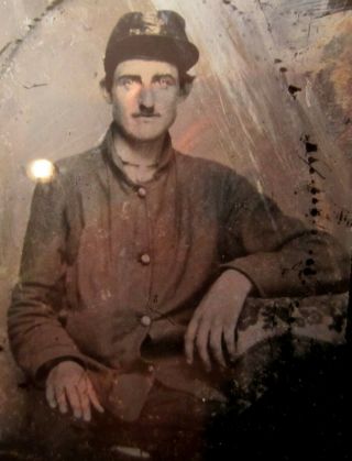Ruby Ambrotype Photo Civil War Union Or Confederate Soldier With Hat In Uniform