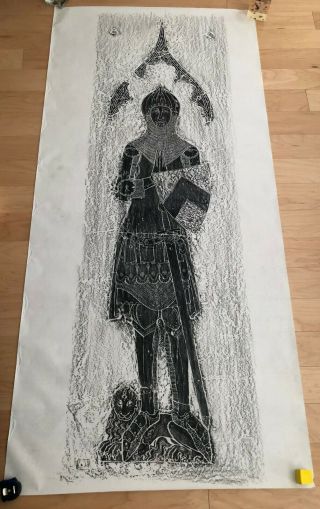 Monumental 1960s Brass Rubbing Of A Medieval Knight