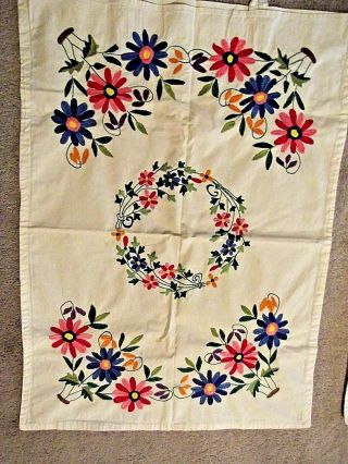 Vintage Mexican Cotton Pillowcases With Ties Embroidered Flowers