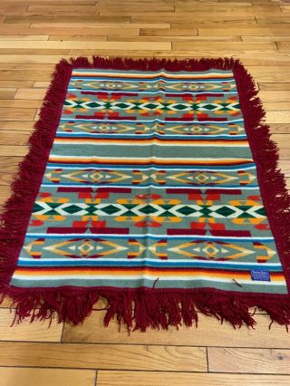 Vtg Beaver State Pendleton Wool Lap Robe Baby Blanket 39x49