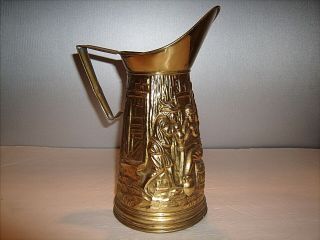 Vintage English Brass Pitcher English Pub Metal Hammered Molded Embossed 10 