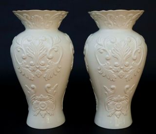 PAIR 2 Lenox Large Georgian Ivory Porcelain Embossed Vase w/ 24k Gold Trim 16 