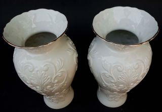 PAIR 2 Lenox Large Georgian Ivory Porcelain Embossed Vase w/ 24k Gold Trim 16 