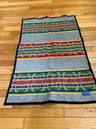 Vtg BEAVER STATE PENDLETON Wool Lap Robe Baby Blanket 29” X 40” 3