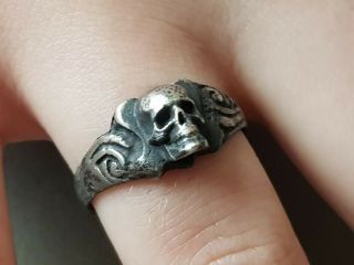 Antique Victorian Memento Mori & Skull Silver Ring Rare