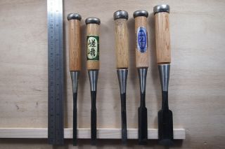 JAPANESE CHISEL NOMI Carpenter ' s Tool Signed Set of 5 from JAPAN a119 2