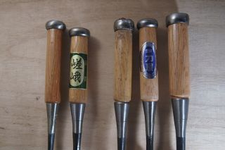 JAPANESE CHISEL NOMI Carpenter ' s Tool Signed Set of 5 from JAPAN a119 5