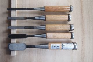 JAPANESE CHISEL NOMI Carpenter ' s Tool Signed Set of 5 from JAPAN a119 6