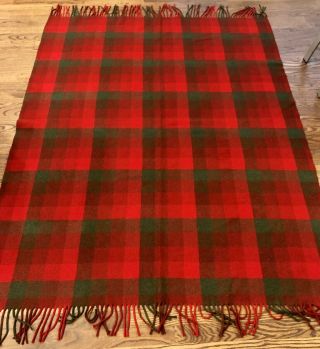 Pendleton Red Olive Green Buffalo Plaid Wool Throw Blanket 65”x52” Vtg Flawed
