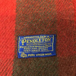 PENDLETON Red Olive Green Buffalo Plaid Wool Throw Blanket 65”x52” Vtg FLAWED 2