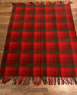 PENDLETON Red Olive Green Buffalo Plaid Wool Throw Blanket 65”x52” Vtg FLAWED 4