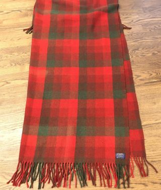 PENDLETON Red Olive Green Buffalo Plaid Wool Throw Blanket 65”x52” Vtg FLAWED 5