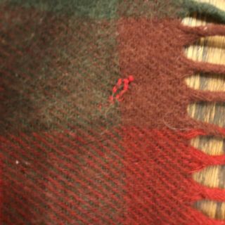 PENDLETON Red Olive Green Buffalo Plaid Wool Throw Blanket 65”x52” Vtg FLAWED 8