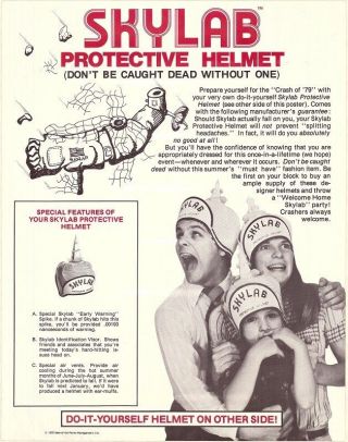 Skylab Protective Helmet 1979 Vintage Double Sided 20x25 Space Nasa Poster