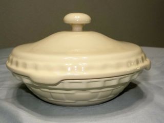 Longaberger Pottery Woven Traditions Ivory Covered 7 3/8 " Pie Baking Dish Plate