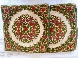 2 Vintage Tapestry Velvet Pillow Covers Zipper Cases,  12 " Square.