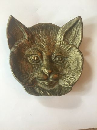 Vintage Brass Cat Kitten Trinket Dish Figural Tray Heavy & Footed