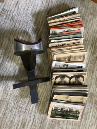Antique Stereoscope Card Viewer With More Than 150 Cards - Unknown Brand