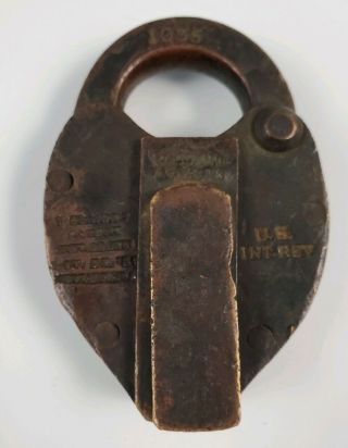 Us Internal Revenue Brass Padlock 1035 Made By T.  Slaight Patent Aug 5,  1873