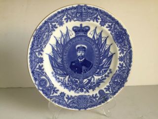 Wedgwood Flow Blue And White George V Coronation Plate 1911 10 3/8 "