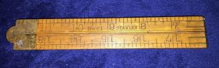 Vintage Stanley Brass & Wood No.  61 Folding Rule Ruler 24 " Inches