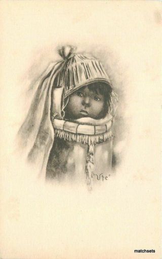 Artist Impression C - 1910 Native American Indian Child Ute Postcard 8599