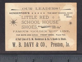 Preston IA 1800 ' s Henderson Little Red School House Shoe Advertising Trade Card 3