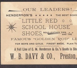 Preston IA 1800 ' s Henderson Little Red School House Shoe Advertising Trade Card 7