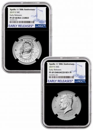 2019s Apollo 11 2 - Coin Clad Half Dollar Enhanced Set Ngc Pf69 Er Black Sku57361