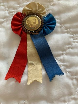 Antique Button Campaign Pin Pinback Teddy Roosevelt Mckinley Ribbons Cockade