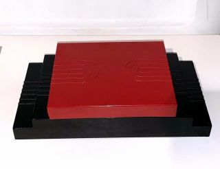 Vintage Retro Abstract Trinket Box Red And Black Plastic With Lid Made In Usa