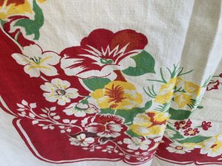 Vintage Linen Print Kitchen Tablecloth Yellow Red Green Flowers Daisy 50x61