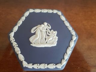 Wedgwood Cobalt Blue Jasperware Trinket Jewelry Box 3.  5”
