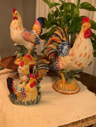 Fitz Floyd Ricamo Rooster Hen Country French Decorative Figurines Napkin Holder