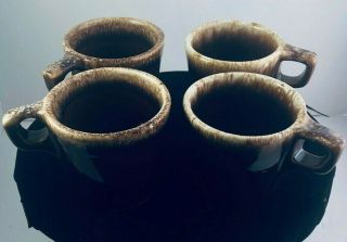 Vintage Hull Brown Drip Pottery Mugs Coffee Cups Set Of 4