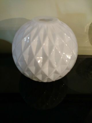 Rare Vintage Mcm Retro 8 " Milk Glass Ball Lamp Shade Globe Diamond Pattern