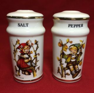 Hummel Salt And Pepper Shakers - Ivory With Gold Trim