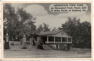 Mountain View Park On Rt.  220 North Of Bedford Pa Postcard Amoco Gas Pumps