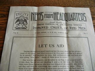 Vintage 1924 Improved Order Of Red Men News From Headquarters