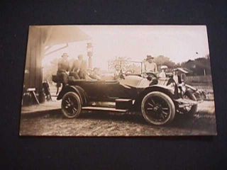 Antique Auto By Train Station Real Photo Postcard W/coal Office Sign