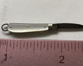 Antique 1800’s Miniature Sheffield Knife Under 7/8” Nickel And Mop.