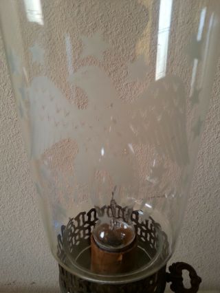 Vintage Milk Glass electric Oil Lamp Etched Hurricane Chimney Bald Eagle 3